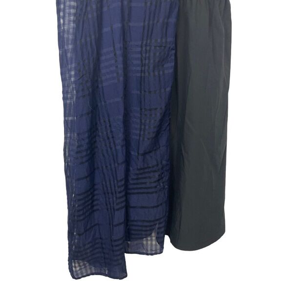 NEW PUBLIC SCHOOL Blue Black Plaid Flannel Mixed Silk Cotton Ema Midi Dress XS - Picture 6 of 10